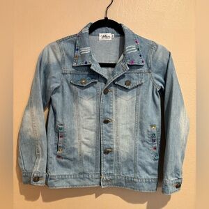 Lola + The Boys Girls Sparkly Rainbow Blue Denim Jacket w/ Jewel Studs, size 10
